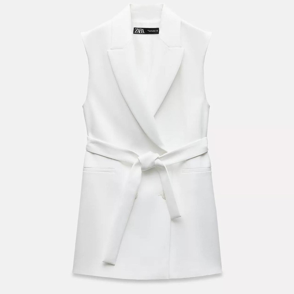 Zara Ivory Sleeveless Tie-Waist Vest